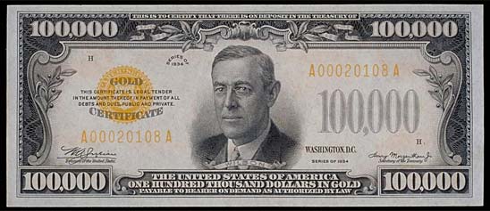 $100,000 U.S. Gold Certificate