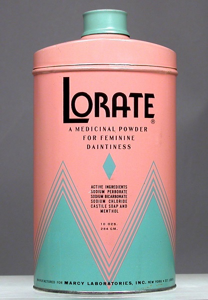 a can of Lorate douche powder