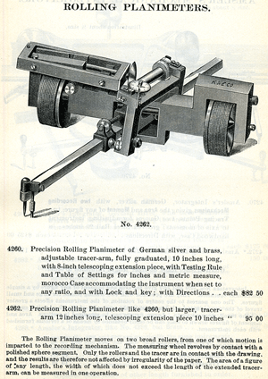 Advertisement in a Keuffel & Esser catalogue for a Rolling Planimeter