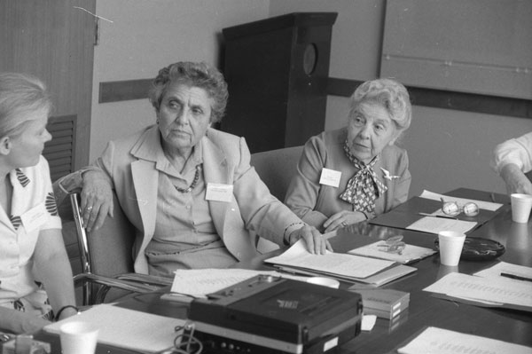 Image of Jeanne LaDuke in August 1981 with the youngest and oldest honorees: Marion Greenebaum Epstein (b. 1915) and Nola Anderson Haynes (1897-1996).