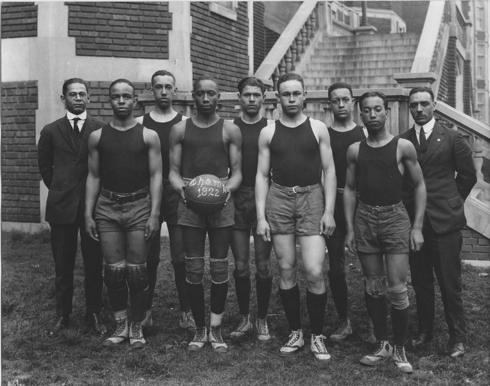 Photo of Charles Drew Drew with Dunbar High School basketball team, ca. 1922.