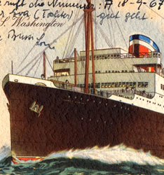 Lony sent this postcard to her parents while she was on the S.S. Washington en route to America.