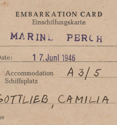 Embarkation card, June 17, 1946