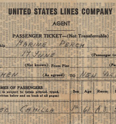 United States Lines passenger ticket, June 1946