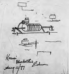 Edison’s sketch for his first phonograph, 1877