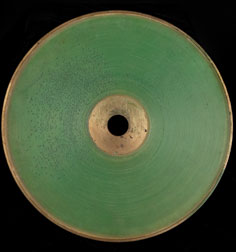 Sound recording, brass disc with green wax, about 1884 (Gift of Alexander Graham Bell)