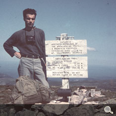 Shaffer at the end of the Appalachian Trail, Mount Katahdin, Maine.