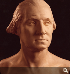 Plaster bust of George Washington made by Clark Mills in 1853 from the original life cast made by Jean-Antoine Houdon in 1785 at Mount Vernon, the same year of the letter