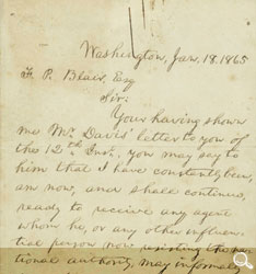 Abraham Lincoln to Francis P. Blair,  January 18, 1865