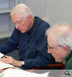 Researchers Dick Anderson and John Bowen reviewing annotation assignments at a monthly Diary Project meeting