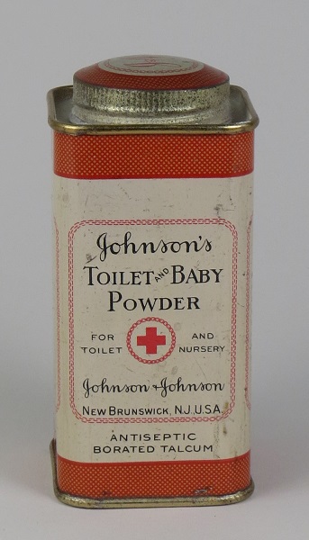 Johnson's Toilet and Baby Powder, made of borated talcum